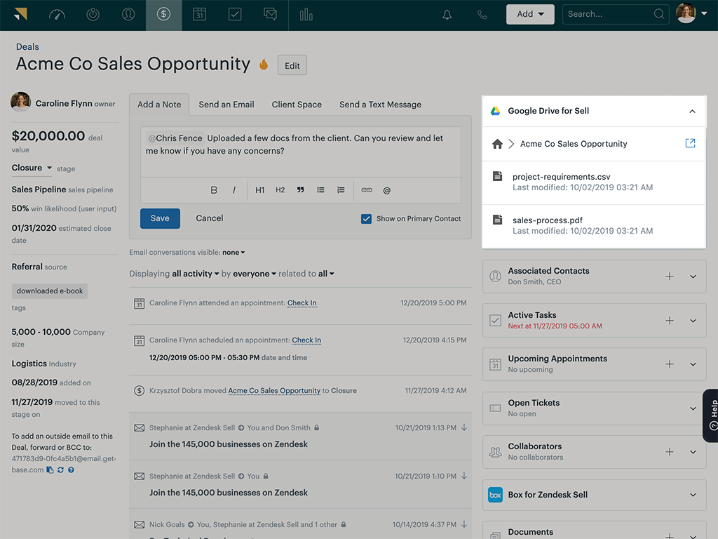 Google Drive for Sell dashboard view — Knowledge and Content Management app on the Zendesk Marketplace